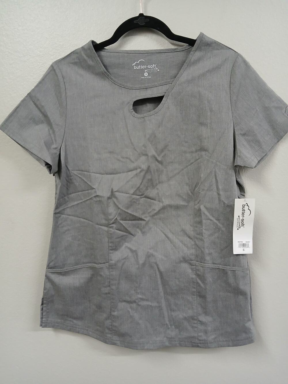 UA Butter-Soft STRETCH Women's 2-Pocket Asymmetric Keyhole Scrub Top Small